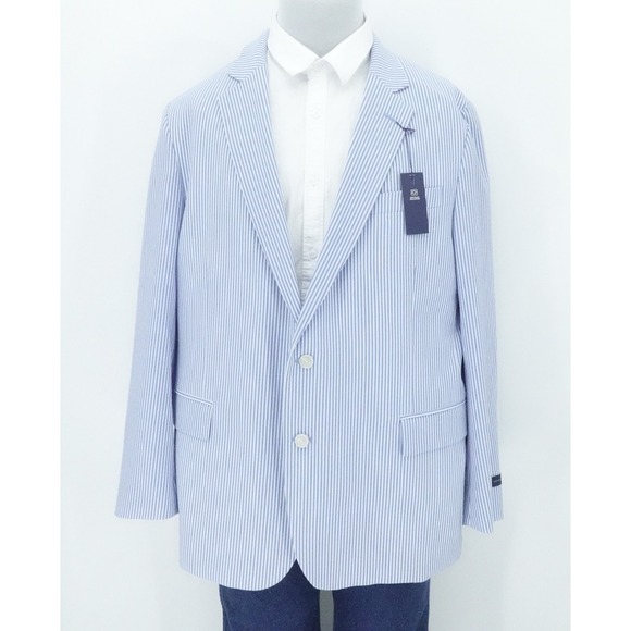 Stafford Blazer Mens 48R Blue Striped Seersucker Classic Fit Sport Coat Business